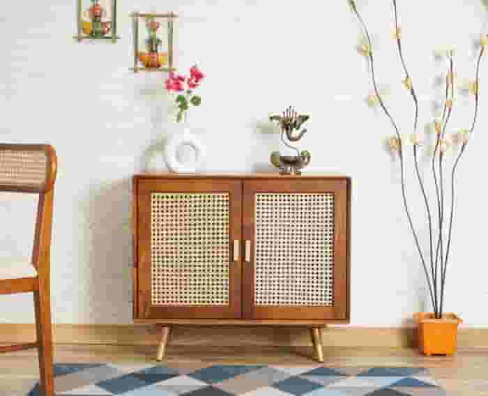 Adore Rattan Cane Cabinet in Solid Mango Wood 