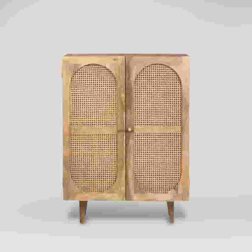 Adore Boho Rattan Cabinet in Solid Mango Wood 