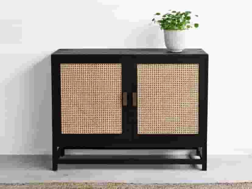 Adore Black Deco Rattan Cane Cabinet 