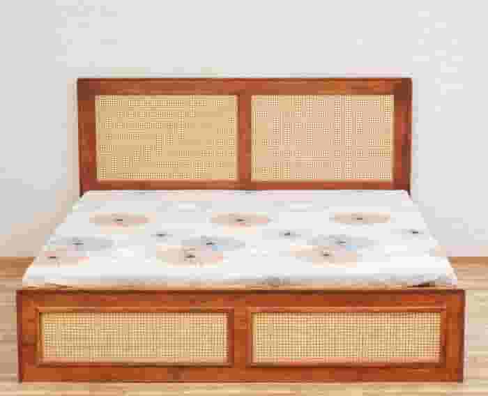Adore Adhir Rattan Mesh Solid Wood Box Storage Bed 