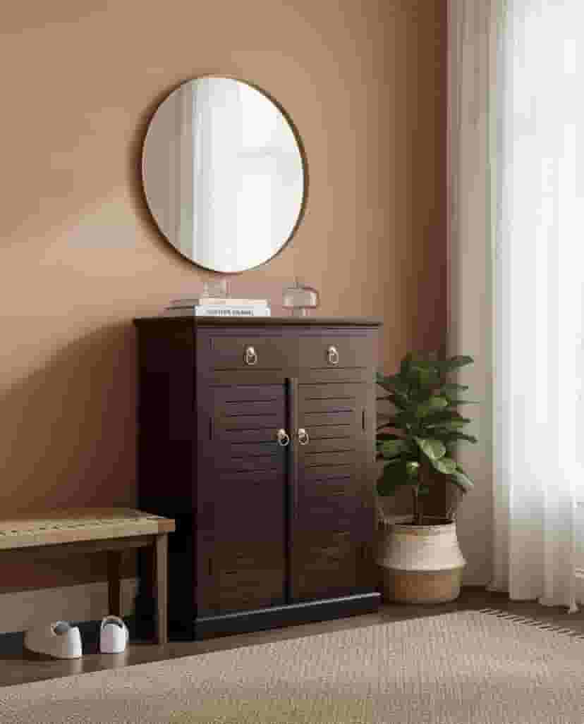 Adore Solid Sheesham Wood Shutter Door Cabinet with 2 Drawers & 2 Doors