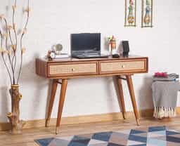 Adore Solid-Wood Study Laptop Table With Two Rattan Drawer 