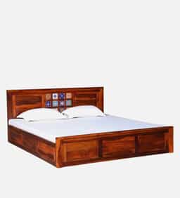 Adore Ceramika King size Bed in Solid Sheesham wood With Box Storage 