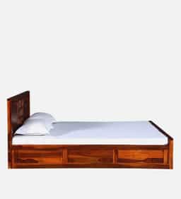 Adore Ceramika King size Bed in Solid Sheesham wood With Box Storage 