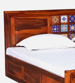 Adore Ceramika King size Bed in Solid Sheesham wood With Box Storage 