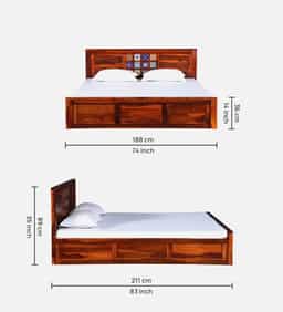 Adore Ceramika King size Bed in Solid Sheesham wood With Box Storage 