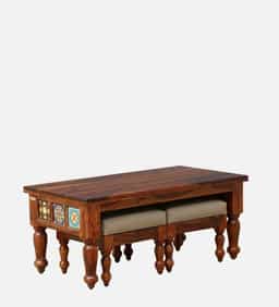 Adore Coffee Table with 2 Stools in Solid Sheesham wood 