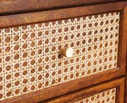 Adore Tall Chest of Drawers in Solid Mango Wood and Rattan Mesh 