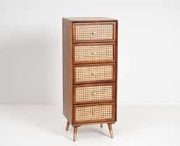 Adore Tall Chest of Drawers in Solid Mango Wood and Rattan Mesh 