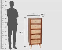 Adore Tall Chest of Drawers in Solid Mango Wood and Rattan Mesh 