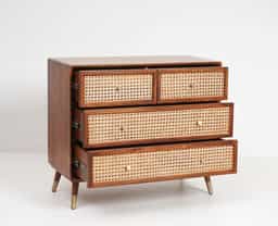 Adore Chester with 4 Drawers in Solid Mango Wood and Rattan Mesh 