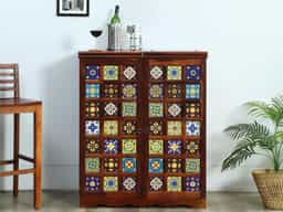 Adore Ceramic Bar Cabinet In Solid Sheesham Wood