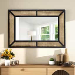 Adore Black Core Mirror Frame in solid Mango wood and Rattan Mesh 