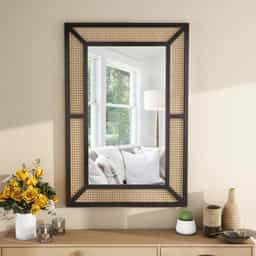 Adore Black Core Mirror Frame in solid Mango wood and Rattan Mesh 