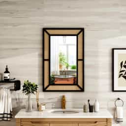 Adore Black Core Mirror Frame in solid Mango wood and Rattan Mesh 