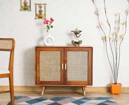 Adore Rattan Cane Cabinet in Solid Mango Wood 