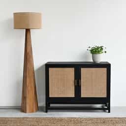 Adore Black Deco Rattan Cane Cabinet 