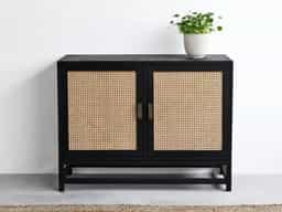 Adore Black Deco Rattan Cane Cabinet 