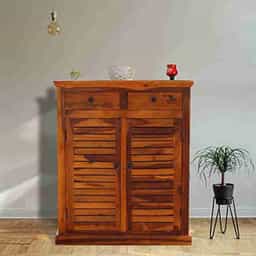 Adore 2 Door Shoe Rack With 2 Drawers In Solid Sheesham Wood 