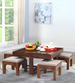 Adore Mahira Coffee Table Set with 4 Cushion Stools 