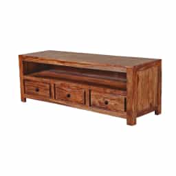Adore Alen Tv Cabinet With 3 Drawers in Solid Sheesham Wood 