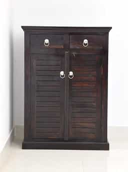 Adore Solid Sheesham Wood Shutter Door Cabinet with 2 Drawers & 2 Doors