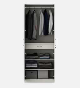 Adore 2 Door Wardrobe with Big Drawer and 2 Shelves in Glossy white finish