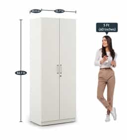 Adore 2 Door Wardrobe With Drawer and Single Shelf In Glossy white finish 