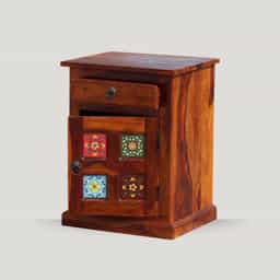Adore Cermica Bedside Table in Solid Sheesham Wood 