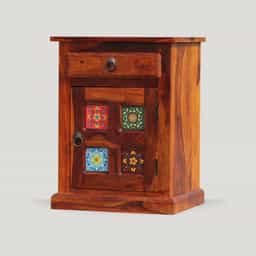 Adore Cermica Bedside Table in Solid Sheesham Wood 