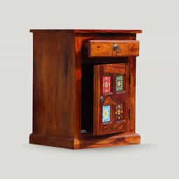 Adore Cermica Bedside Table in Solid Sheesham Wood 