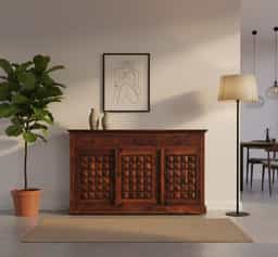 Adore Wooden Diamond Sideboard in Solid Sheesham Wood 