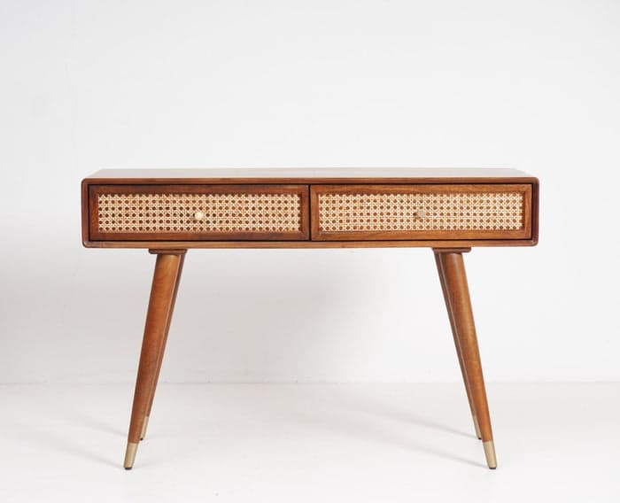 Adore Solid-Wood Study Laptop Table With Two Rattan Drawer 