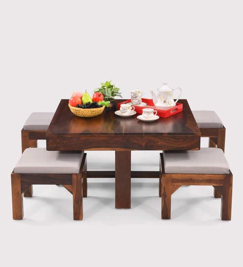 Adore Mahira Coffee Table Set with 4 Cushion Stools 