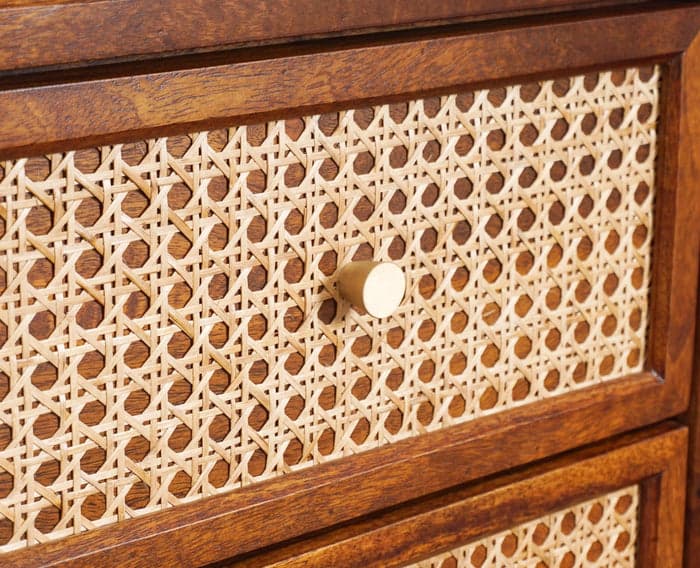 Adore Tall Chest of Drawers in Solid Mango Wood and Rattan Mesh 