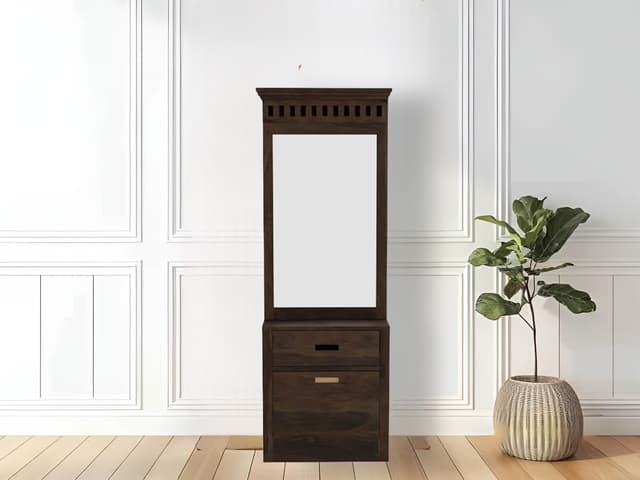 Adore Dressing Table With Cushion Stool and Storage in Solid Sheesham Wood 