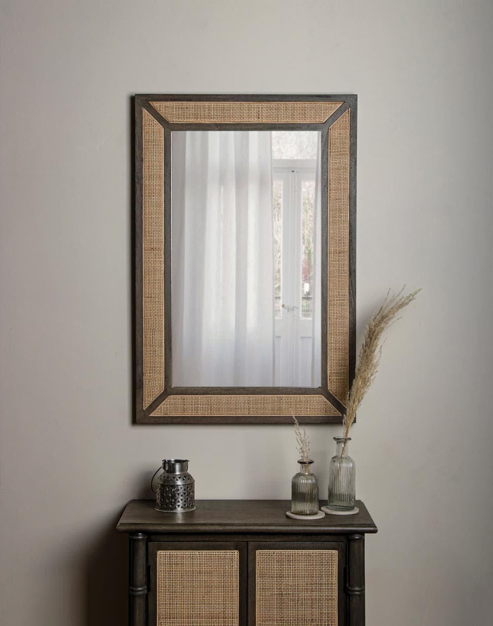 Adore Grey Rattan Cane Mirror frame in Solid Wood