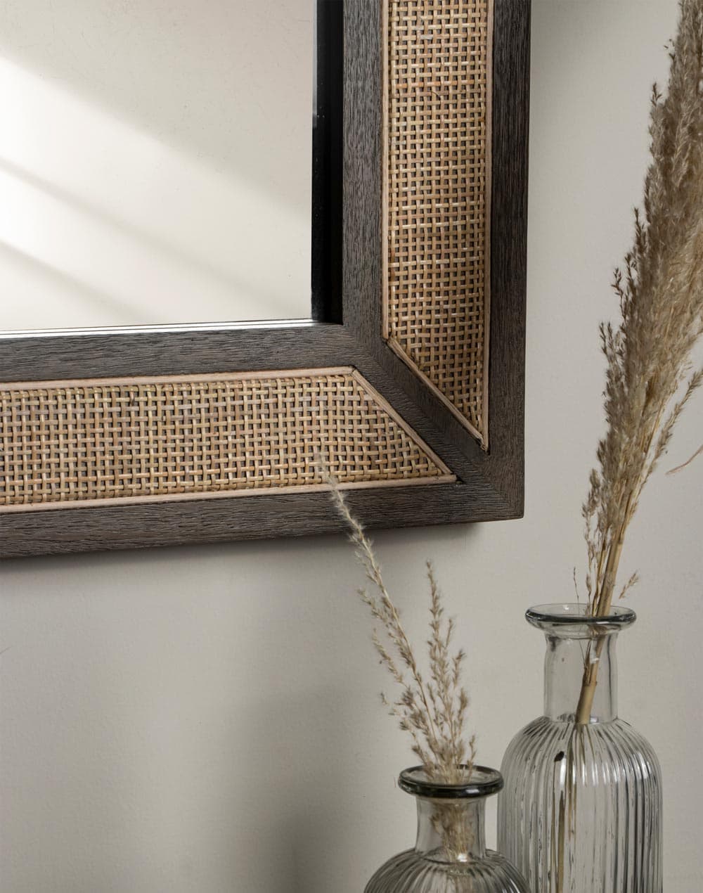 Adore Grey Rattan Cane Mirror frame in Solid Wood