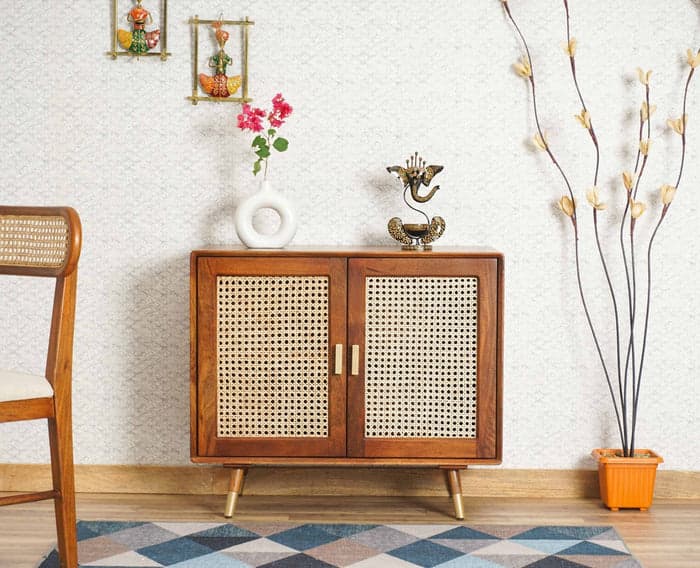 Adore Rattan Cane Cabinet in Solid Mango Wood 