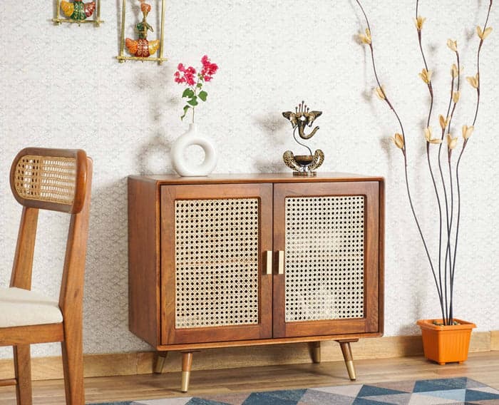 Adore Rattan Cane Cabinet in Solid Mango Wood 