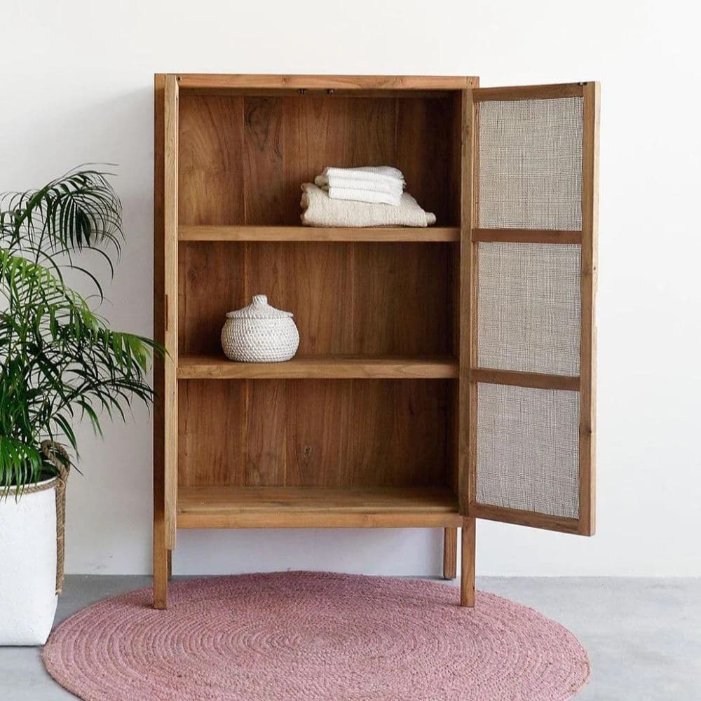 Adore Mehul Storage Cabinet in Solid Wood & Rattan Mesh 