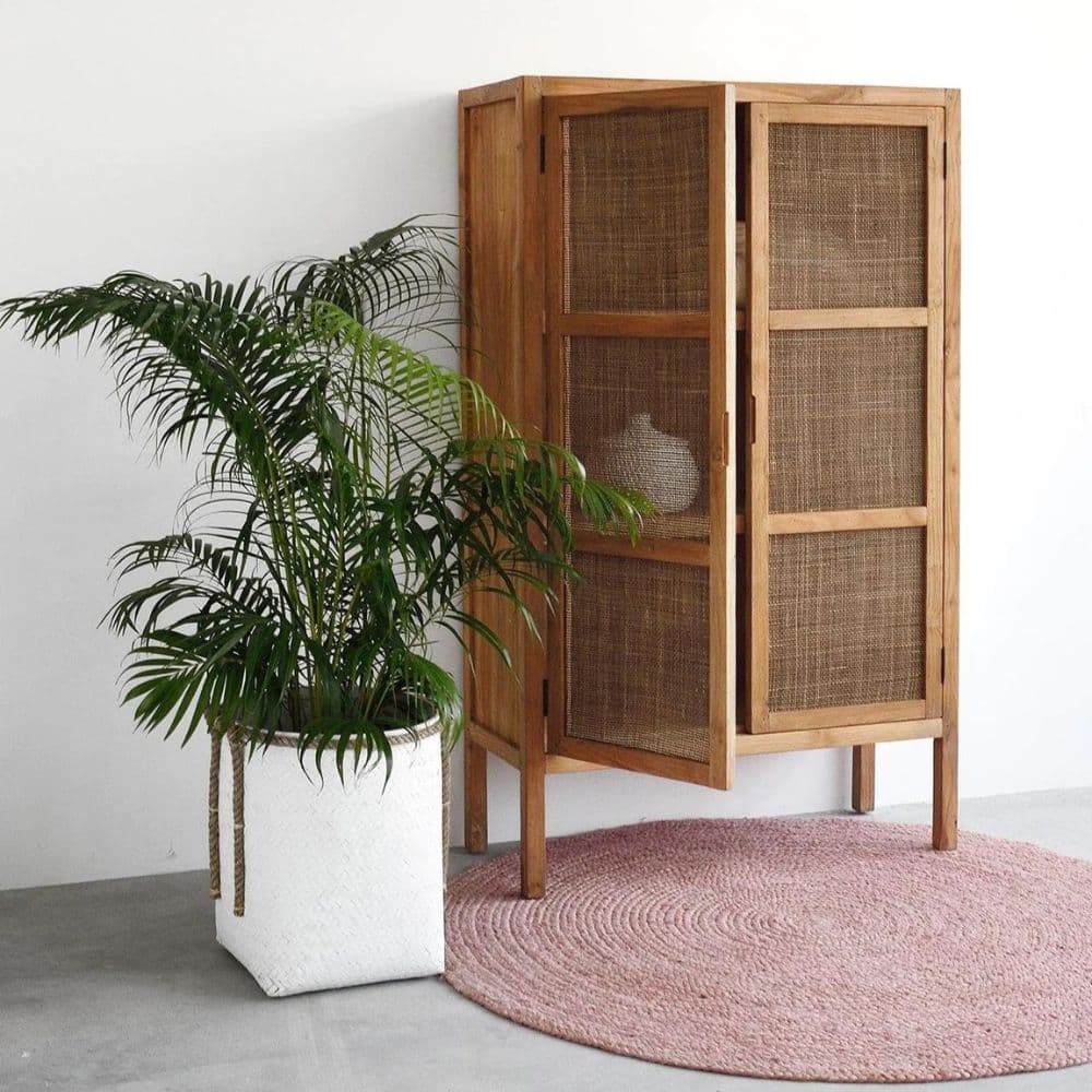 Adore Mehul Storage Cabinet in Solid Wood & Rattan Mesh 