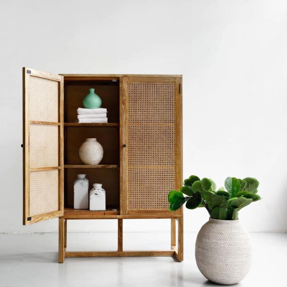 Adore Mehul Storage Cabinet in Solid Wood & Rattan Mesh 