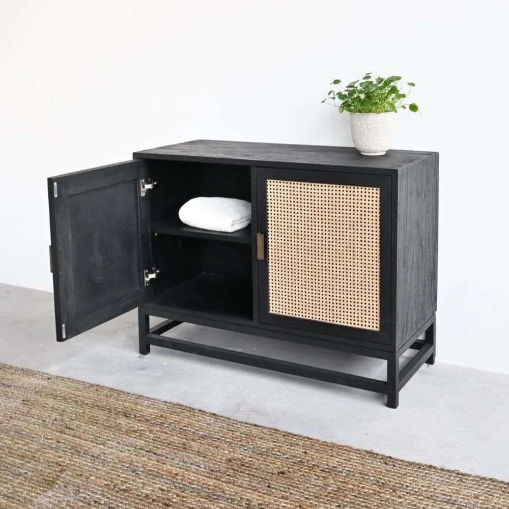 Adore Black Deco Rattan Cane Cabinet 