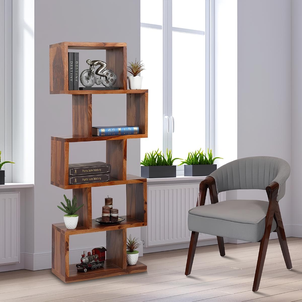 Adore zig zag bookshelf Solid Sheesham Wood ood 