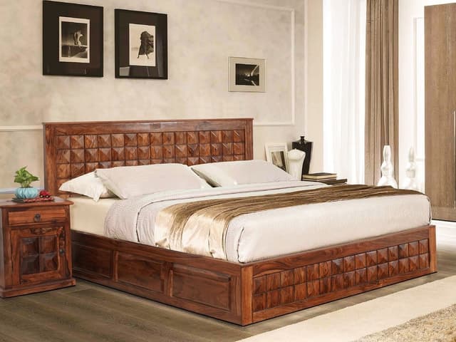 Adore King Size Diamond Bed in Solid Sheesham Wood