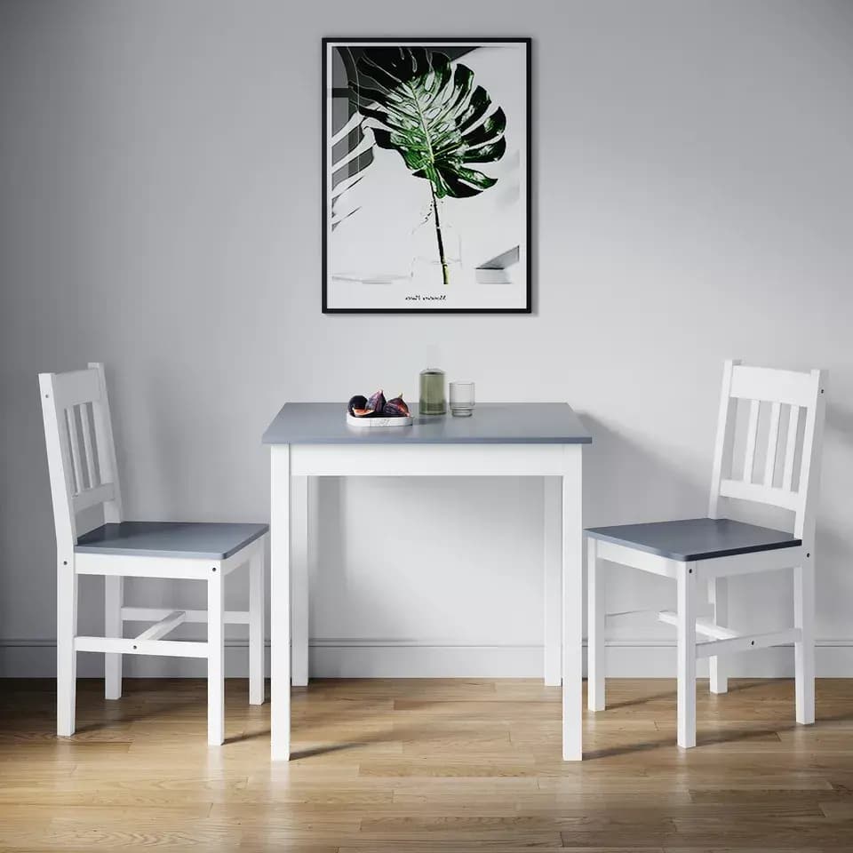 Adore 2 Seater Dining Set in Grey & White Deco Solid Wood