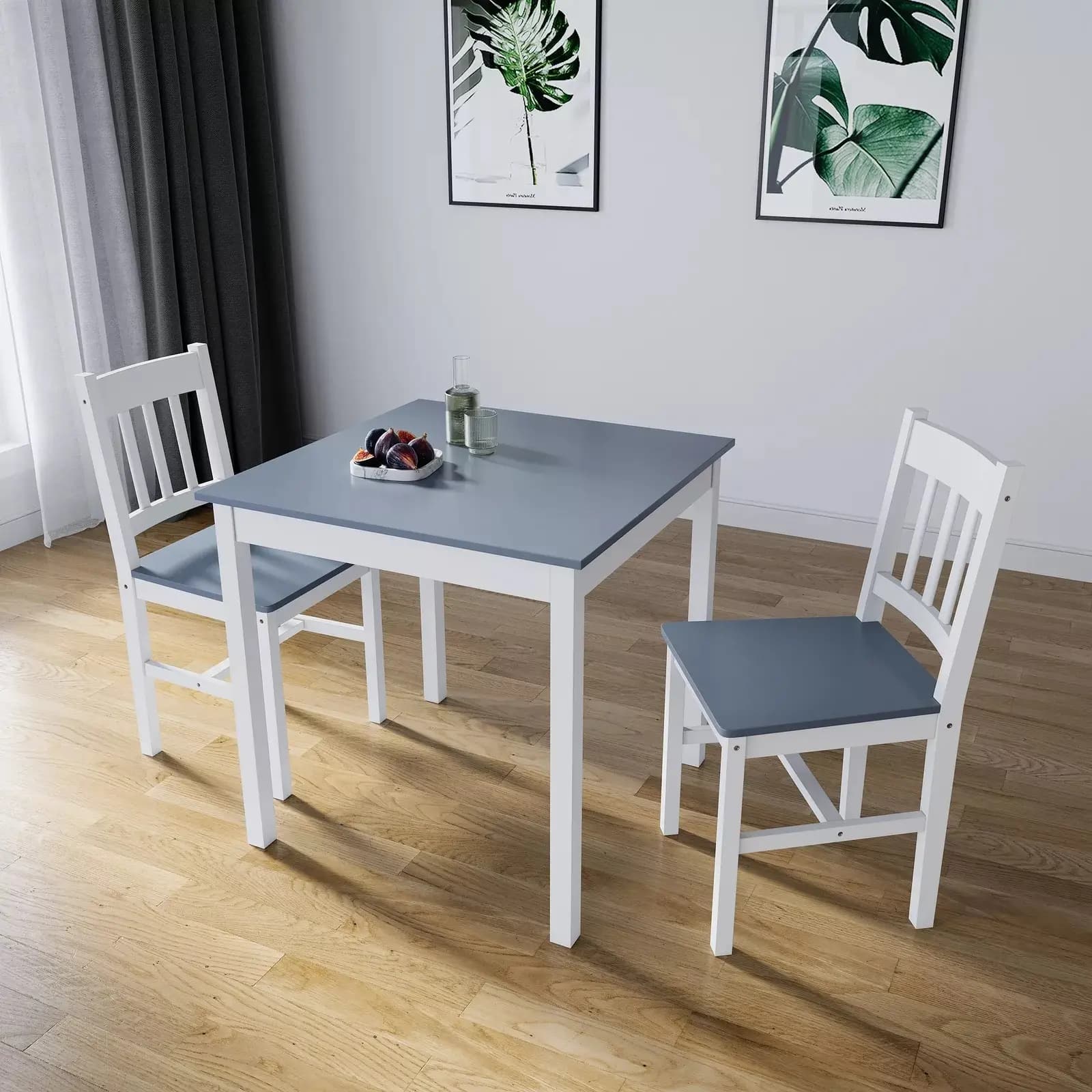 Adore 2 Seater Dining Set in Grey & White Deco Solid Wood