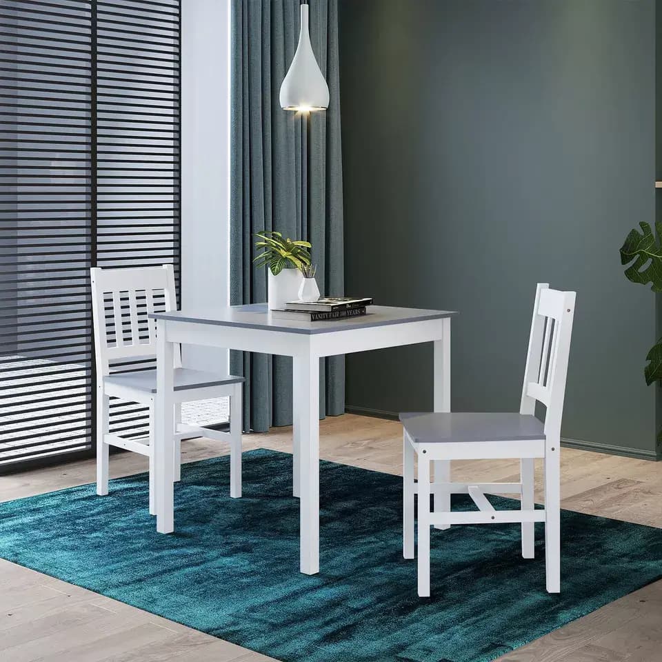 Adore 2 Seater Dining Set in Grey & White Deco Solid Wood