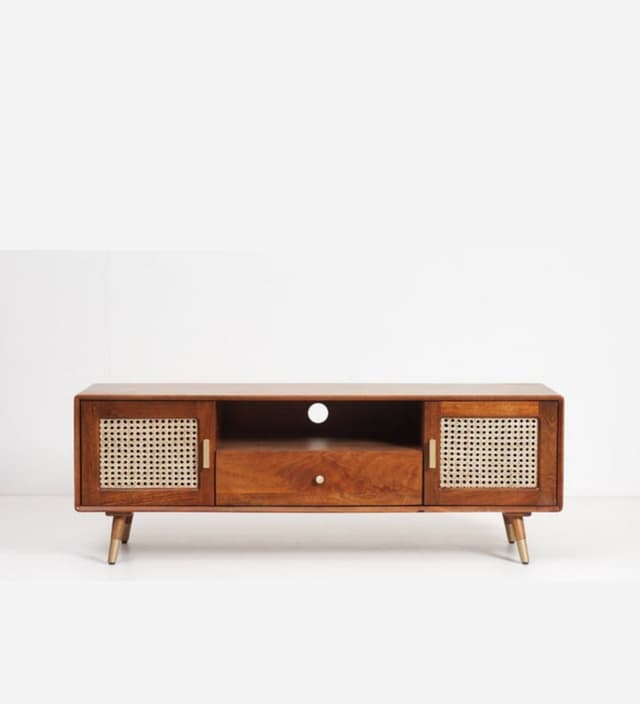 Adore Tv Cabinet Unit in Solid Wood With Rattan